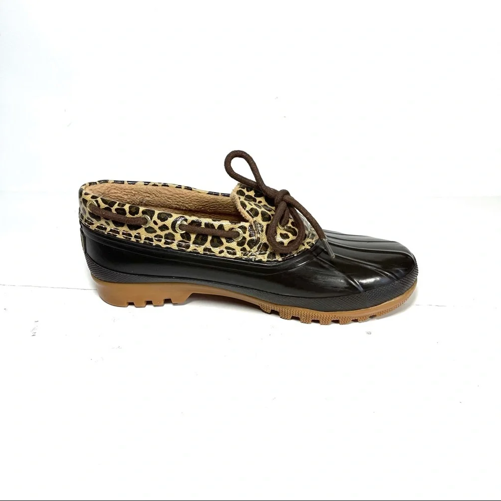 Sperry Top Sider Duck Boots Women’s Size 7 Leopard Print Rubber‎